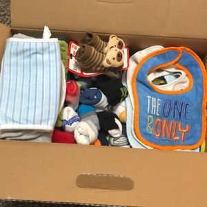 (84 items) Box burp cloths, bibs, socks